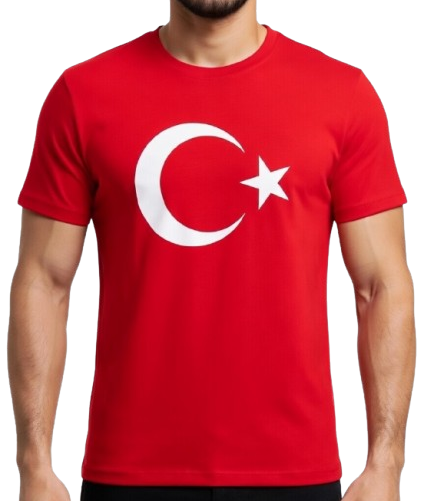 Türk Bayraklı Tişört — %100 pamuk çocuk tişörtü, okul töreni için